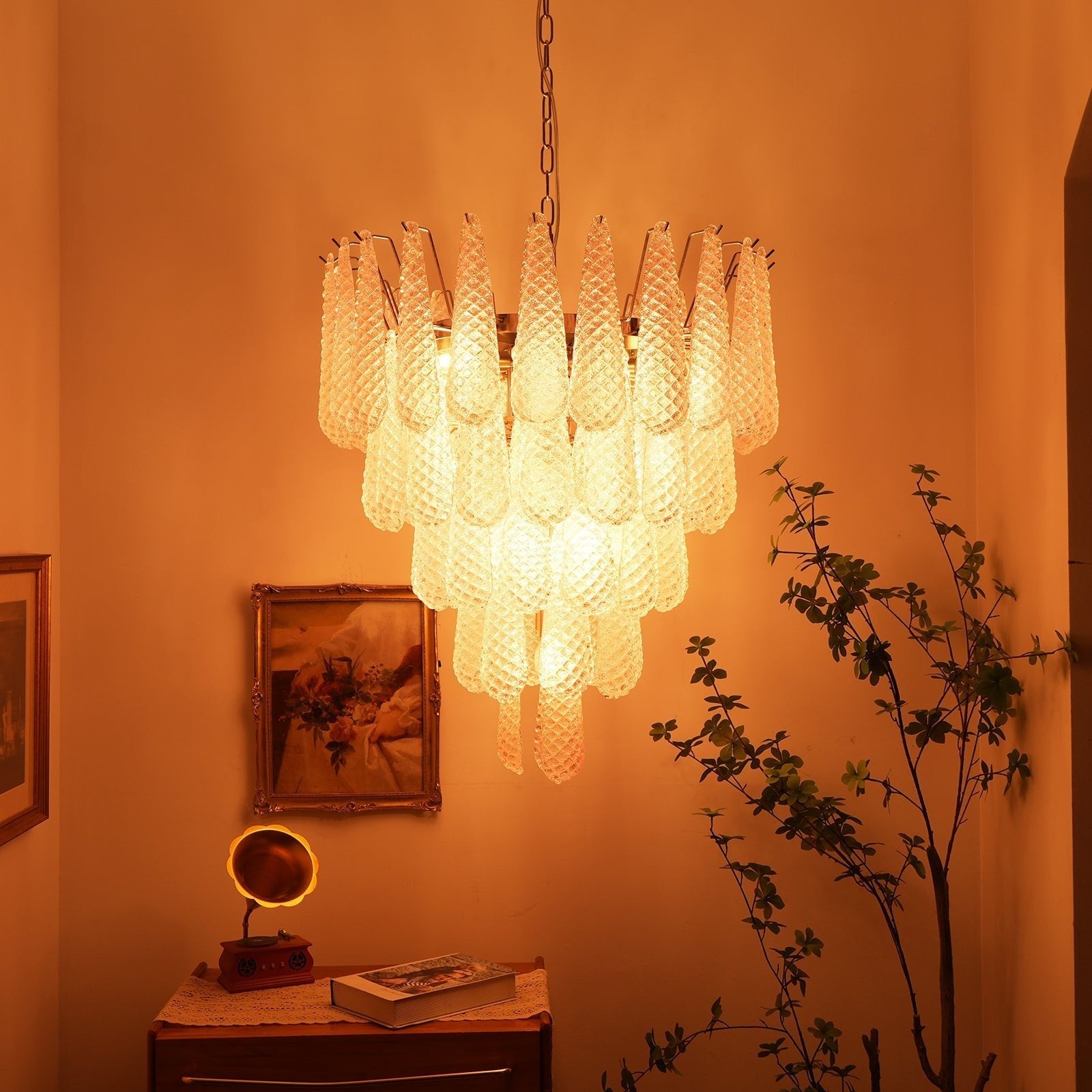Murano Pink Glass Dewdrop Chandelier - Vakkerlight