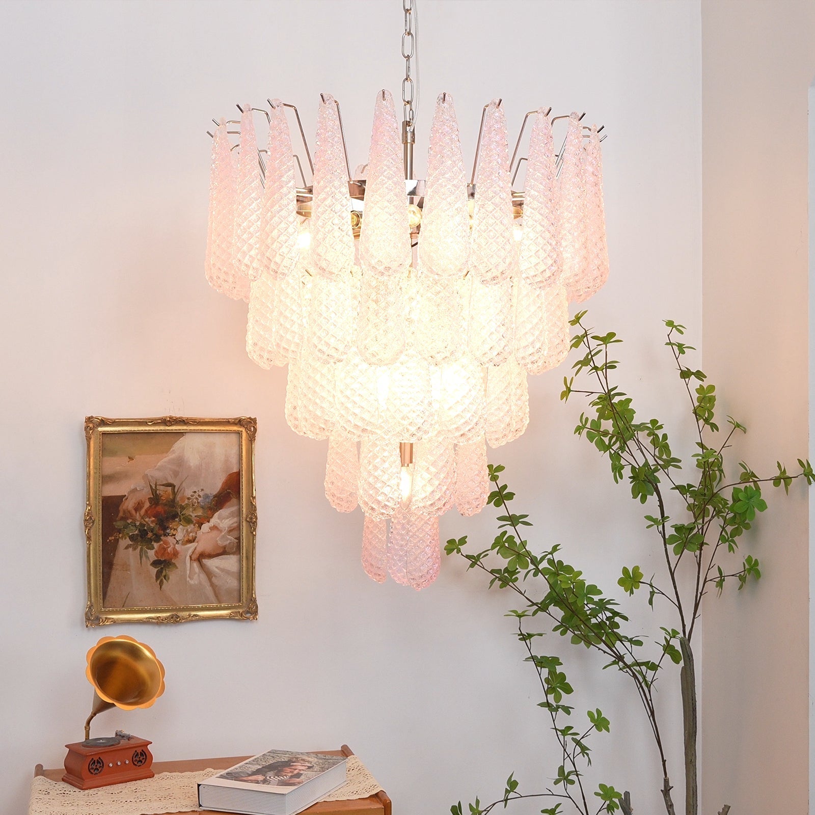 Murano Pink Glass Dewdrop Chandelier - Vakkerlight