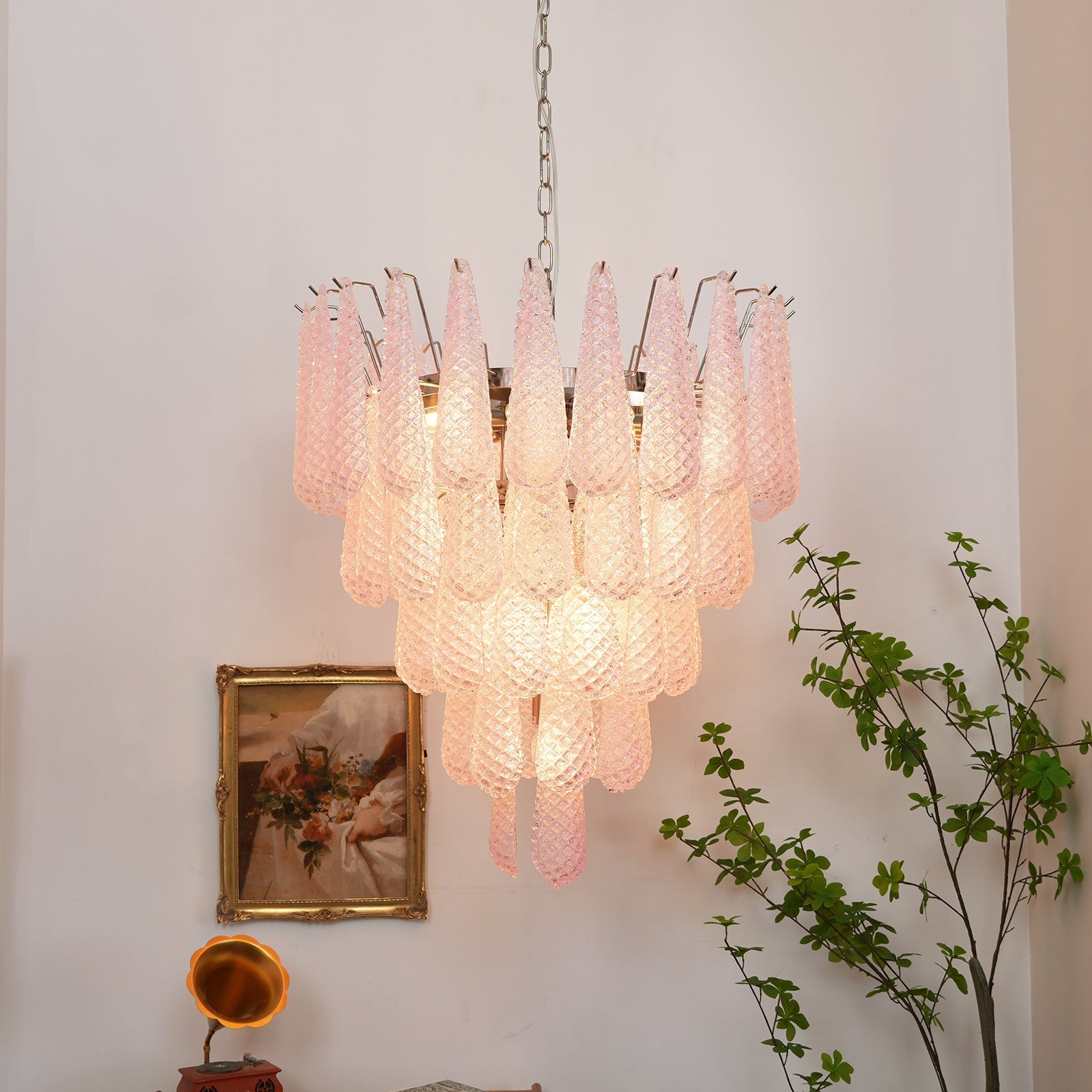 Murano Pink Glass Dewdrop Chandelier - Vakkerlight