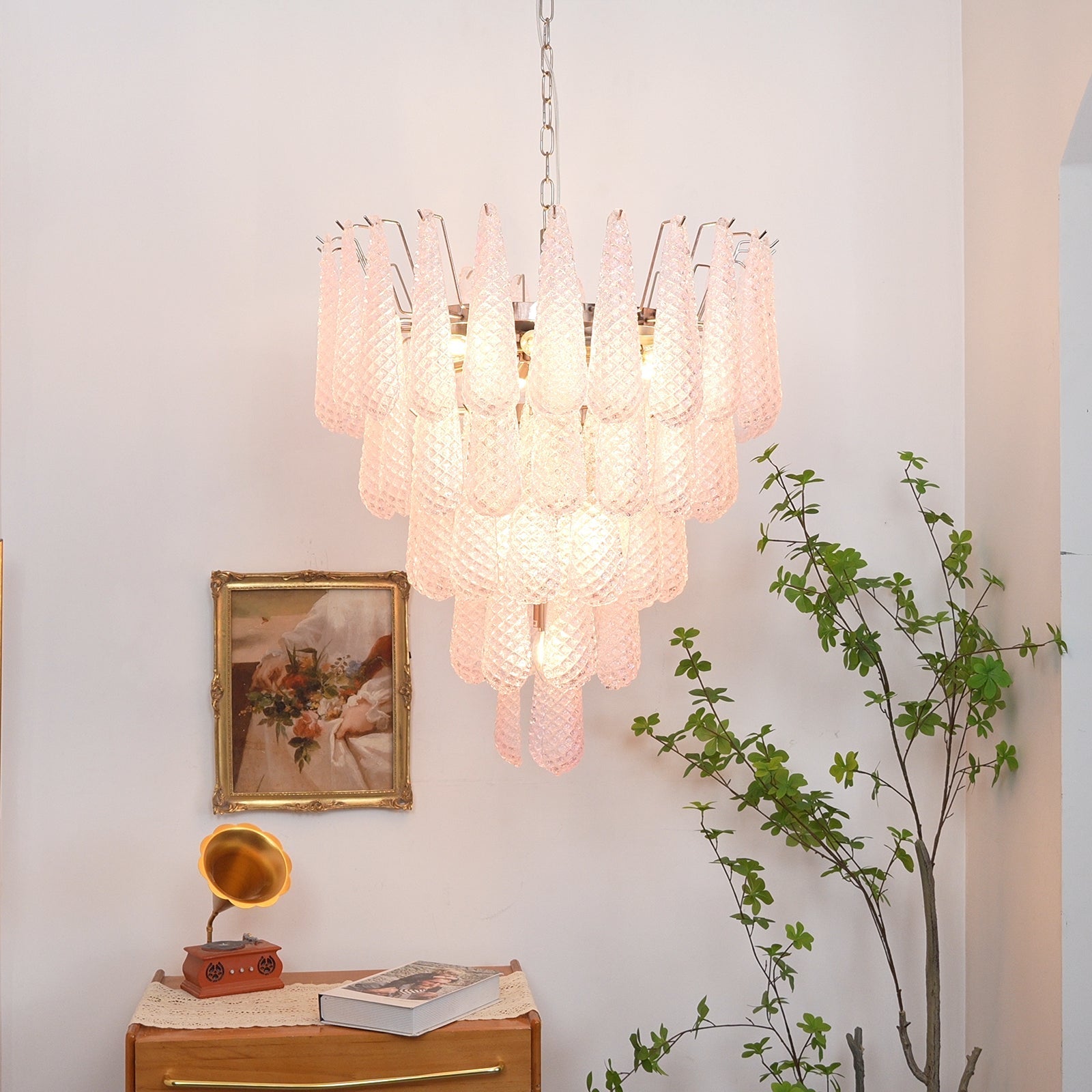 Murano Pink Glass Dewdrop Chandelier - Vakkerlight