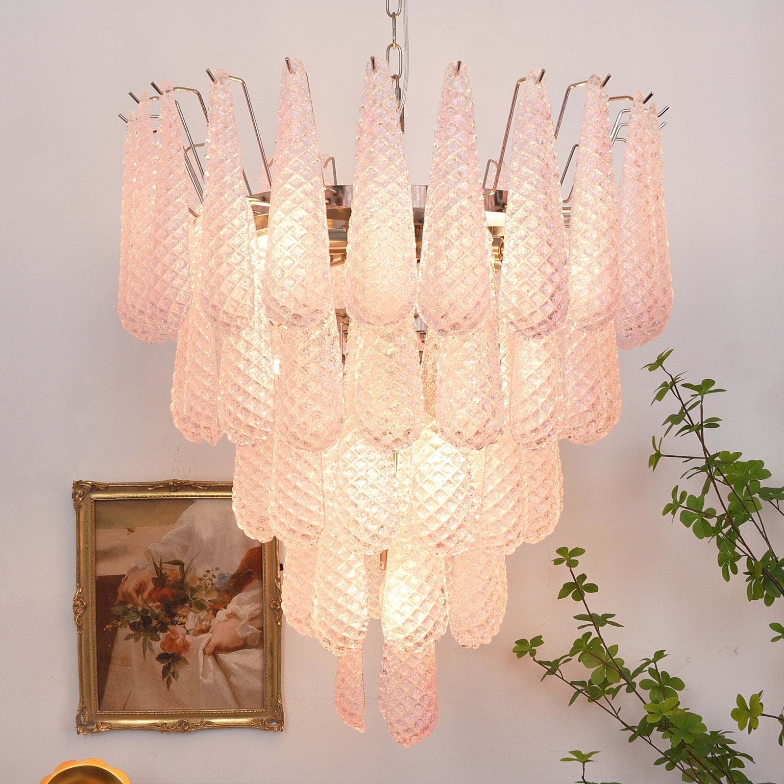 Murano Pink Glass Dewdrop Chandelier - Vakkerlight