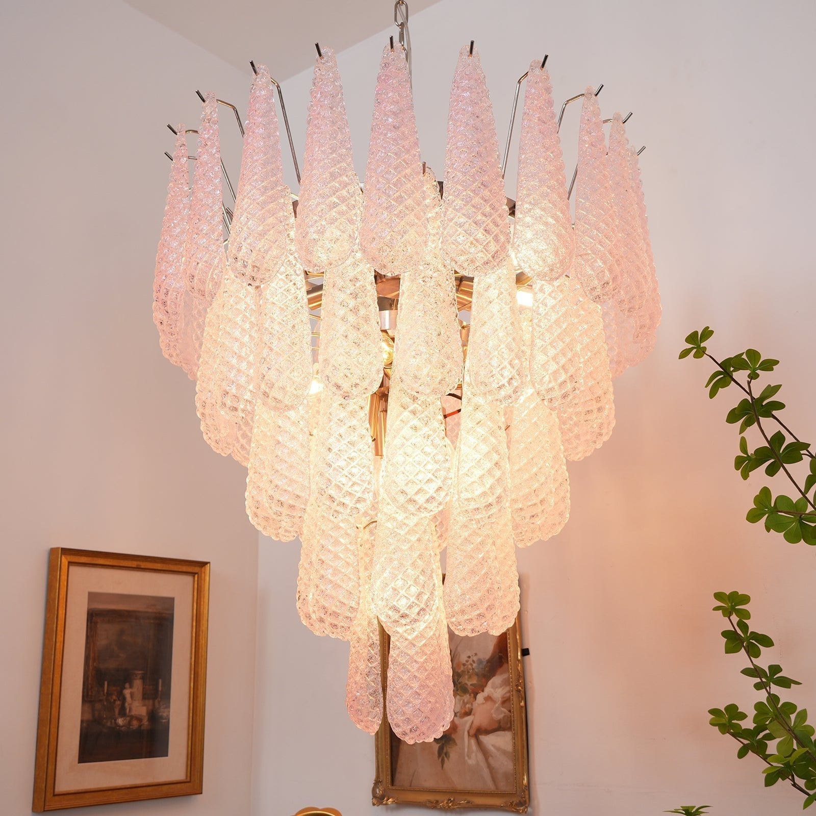 Murano Pink Glass Dewdrop Chandelier - Vakkerlight