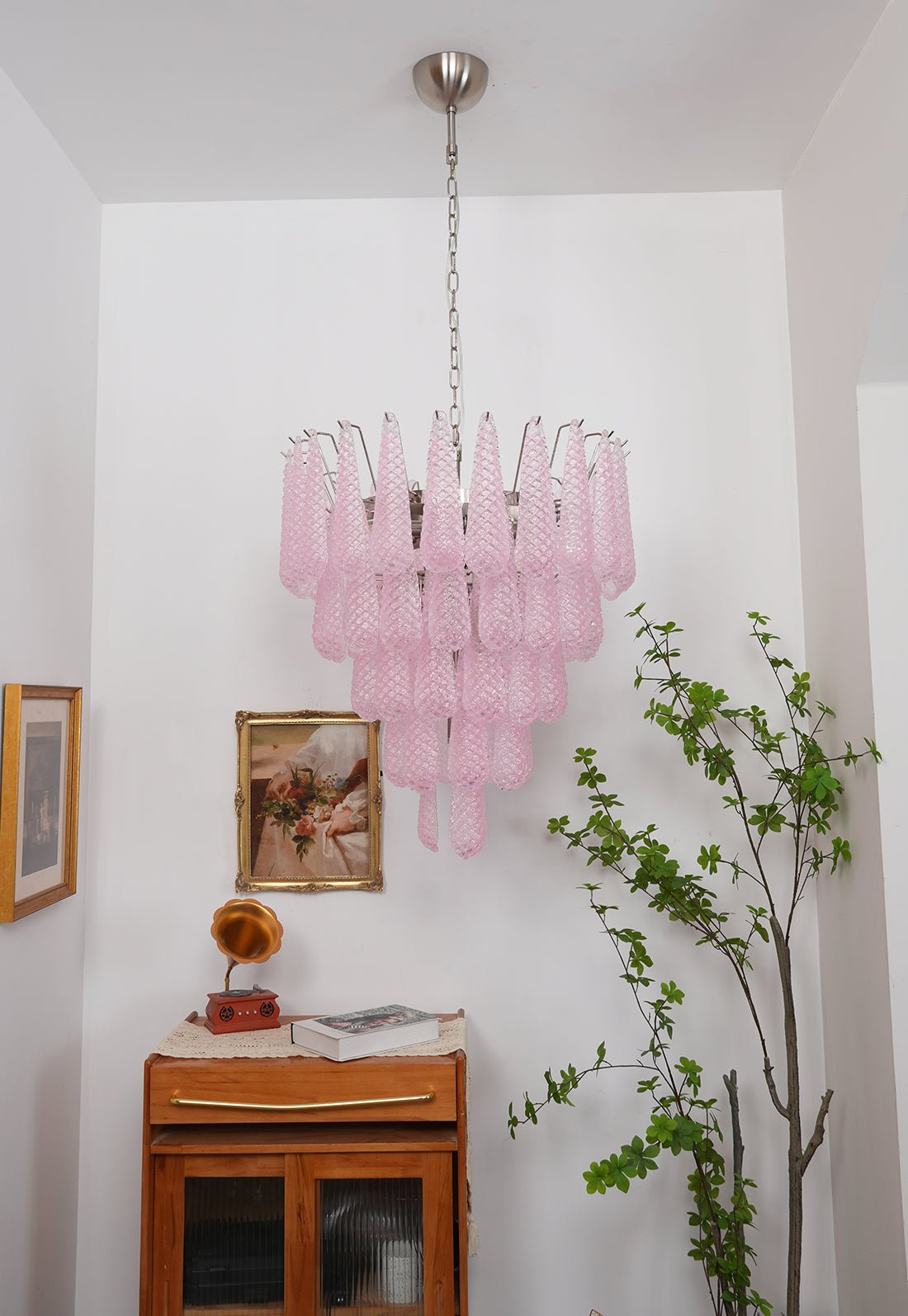 Murano Pink Glass Dewdrop Chandelier - Vakkerlight