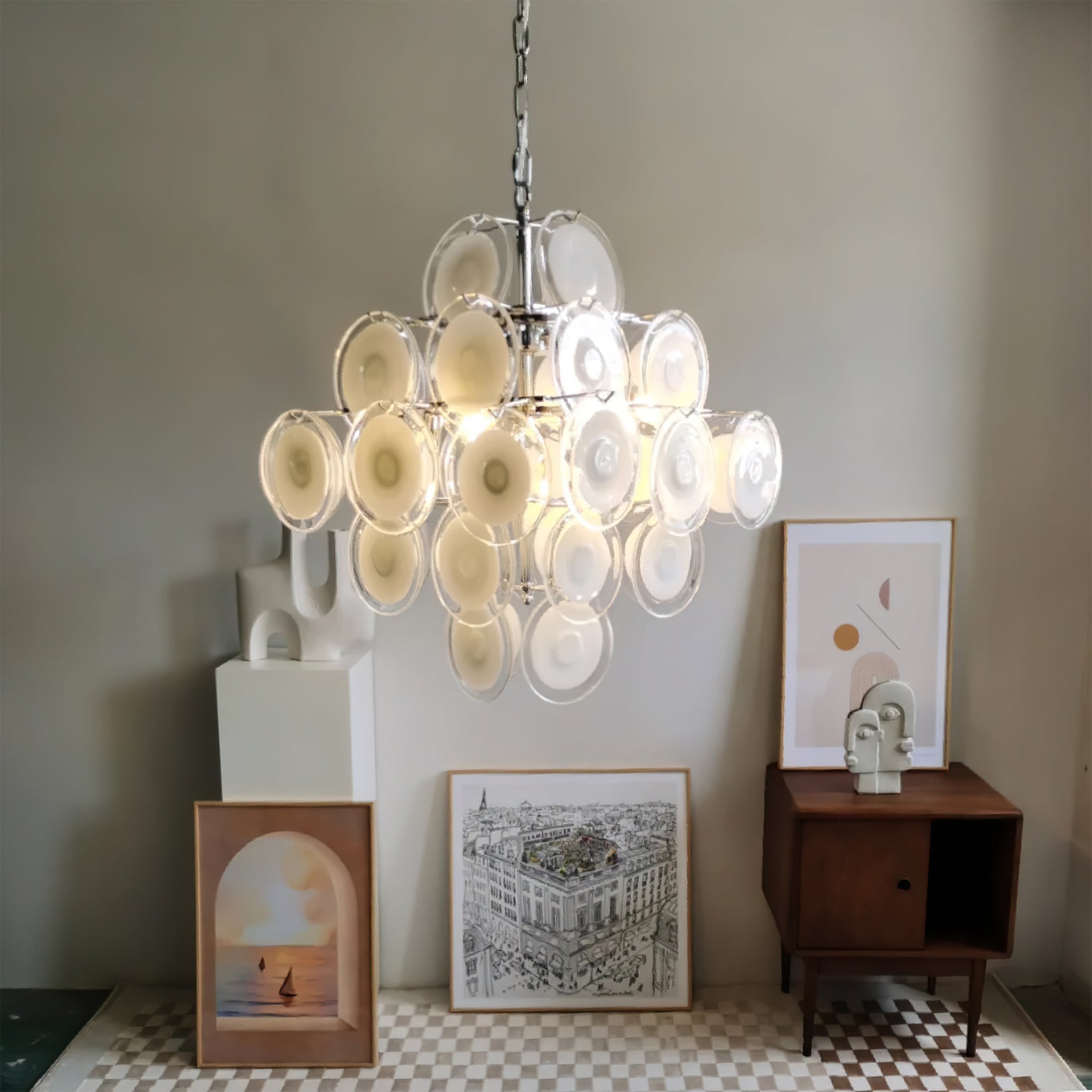 Murano Disc White Glass Chandelier - Vakkerlight