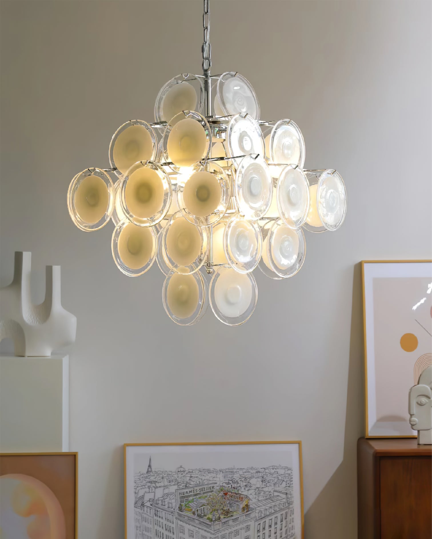 Murano Disc White Glass Chandelier - Vakkerlight