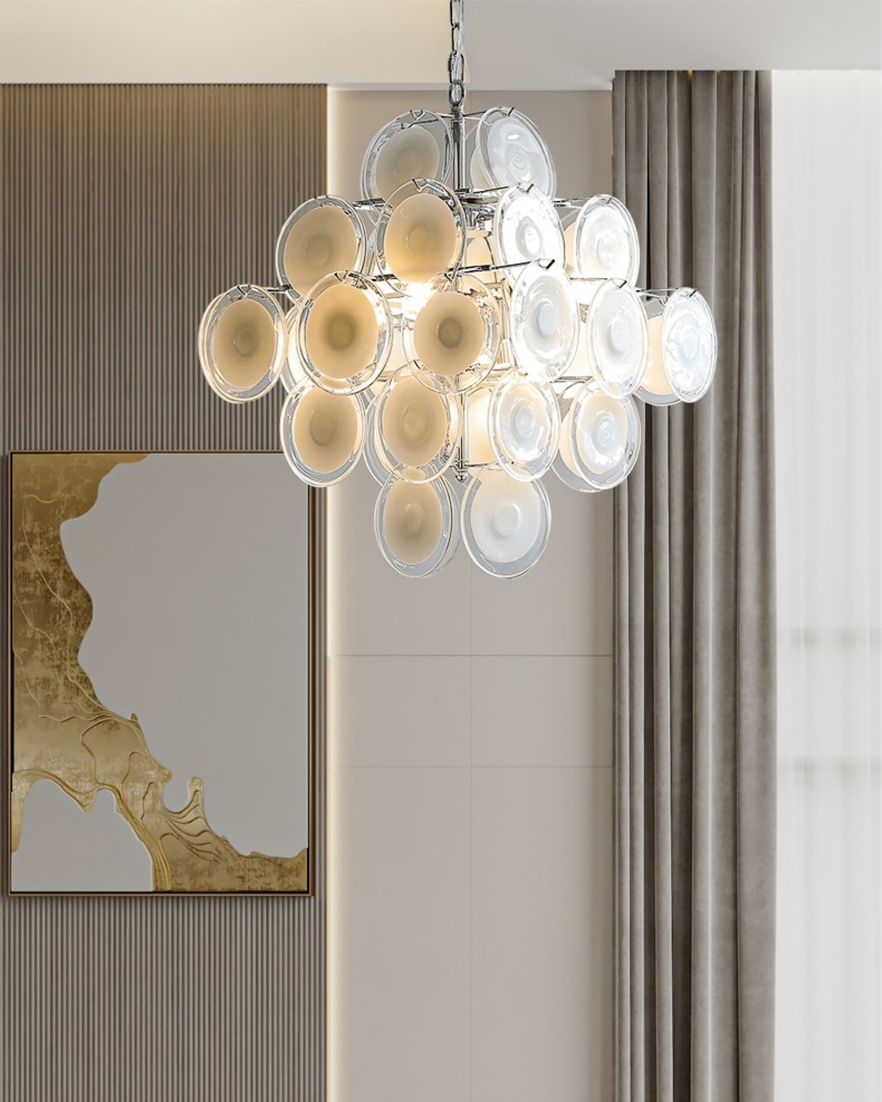 Murano Disc White Glass Chandelier - Vakkerlight