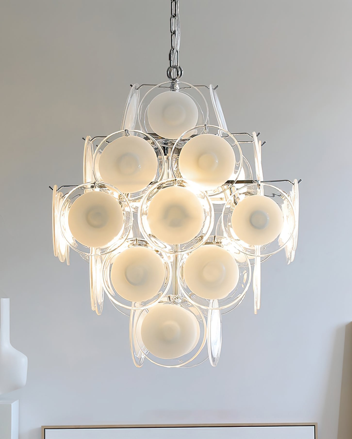 Murano Disc White Glass Chandelier - Vakkerlight