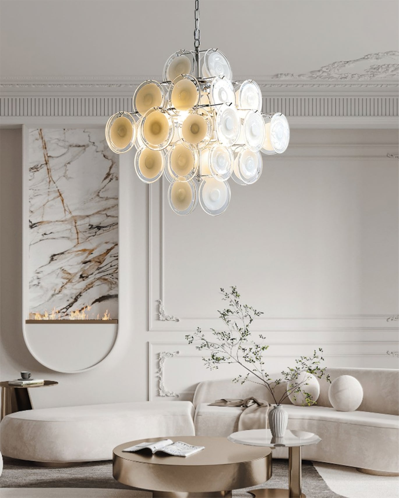 Murano Disc White Glass Chandelier - Vakkerlight