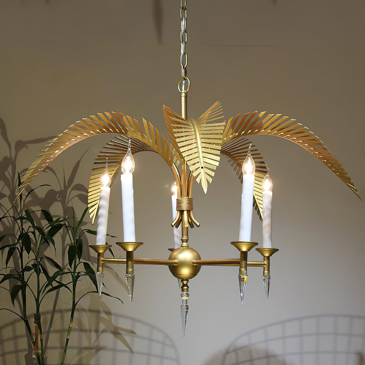 Vakker Limited Brass Palm Frond 5-Light Chandelier — Detail View 12