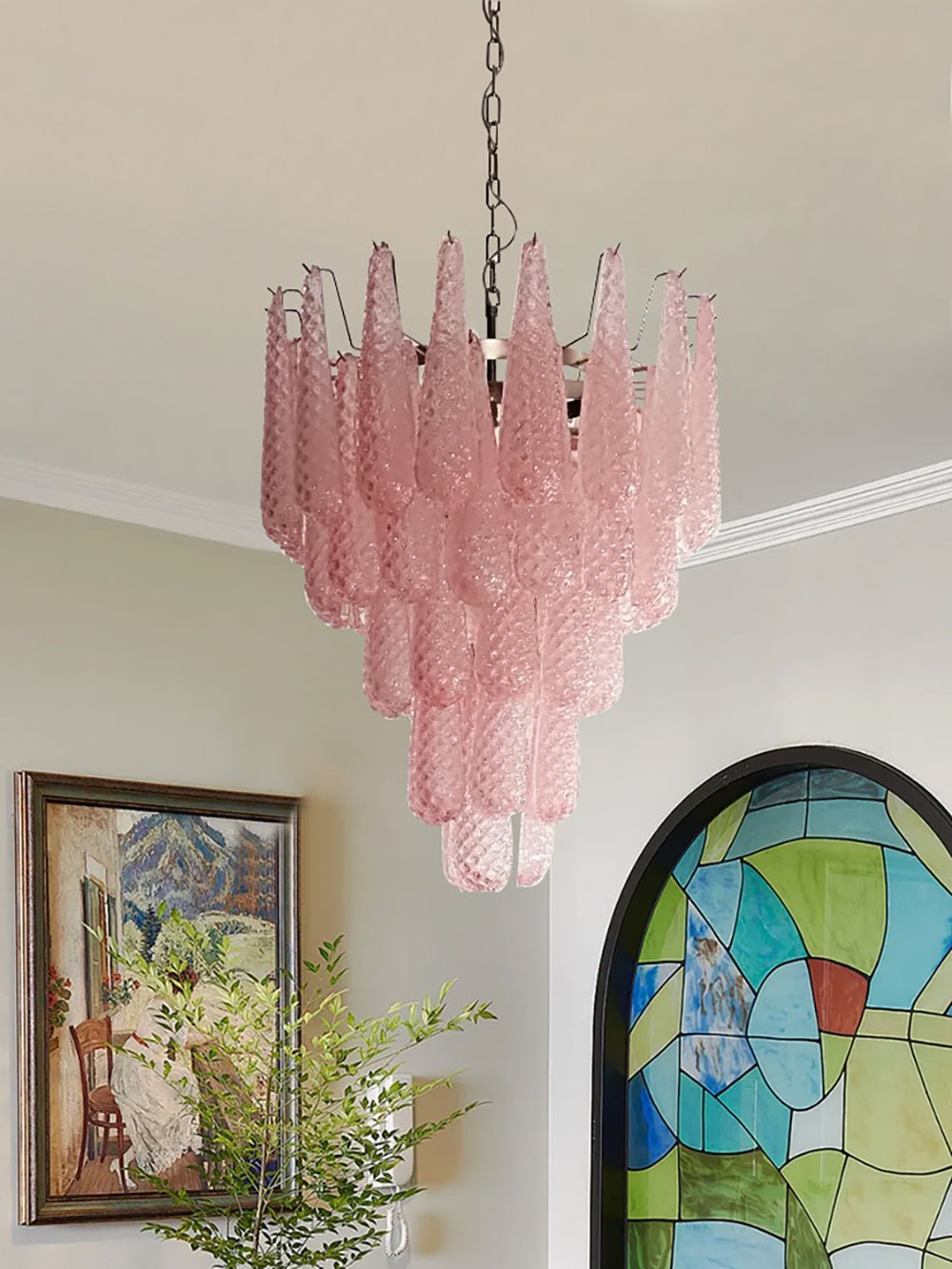 Murano Pink Glass Droplet Chandelier - Vakkerlight
