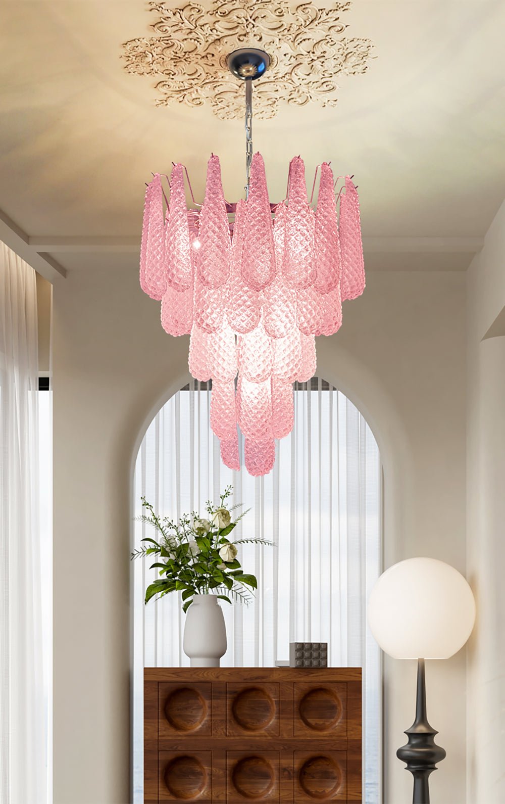 Murano Pink Glass Droplet Chandelier - Vakkerlight