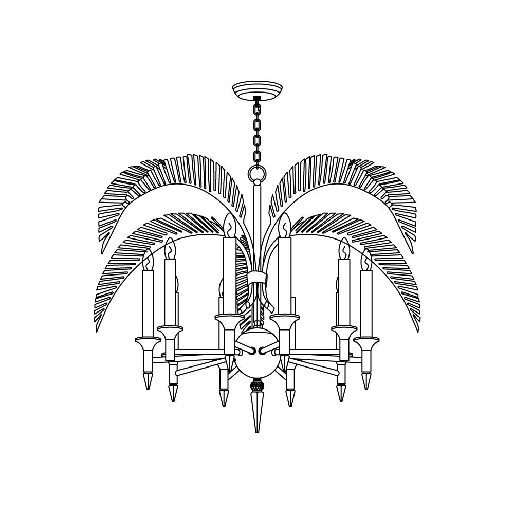 Vakker Limited Brass Palm Frond 5-Light Chandelier — Detail View 16