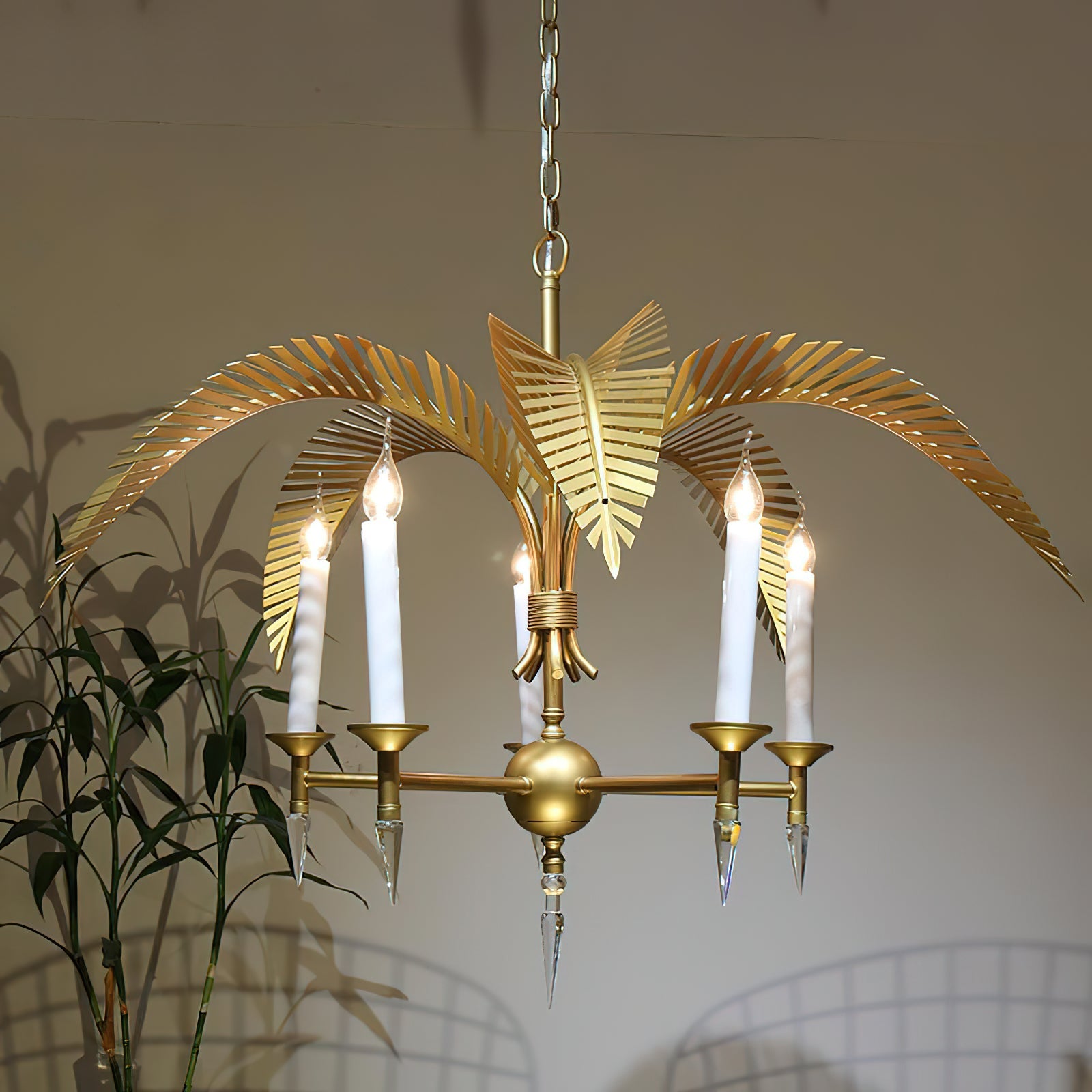 Vakker Limited Brass Palm Frond 5-Light Chandelier — Detail View 12